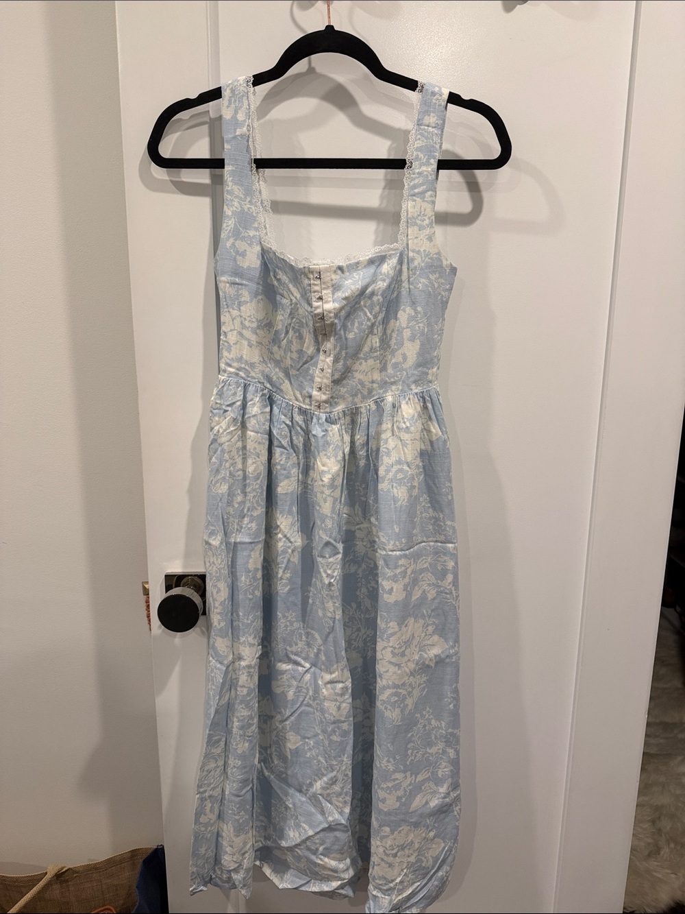Light Blue and Cream Floral Midi Dress